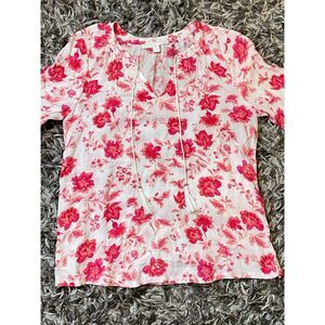 Juniper and Lime Pink and White Floral Blouse Size Small